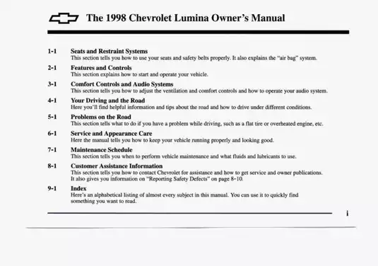 1998 Chevrolet Lumina owners manual Preview image 3