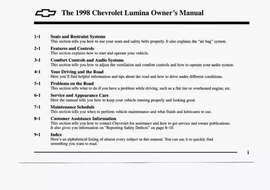 1998 Chevrolet Lumina Owner’s Manual | Comprehensive Guide to Operating Your Vehicle Preview image 3