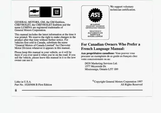 1998 Chevrolet Lumina Owner’s Manual | Comprehensive Guide to Operating Your Vehicle Preview image 4