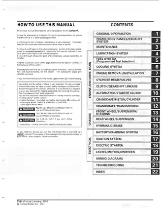 2002-2004 Honda CBR900RR , CBR900, CBR954 FireBlade service manual Preview image 2