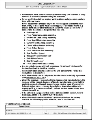 2007-2009 Lexus RX 350 repair manual Preview image 2