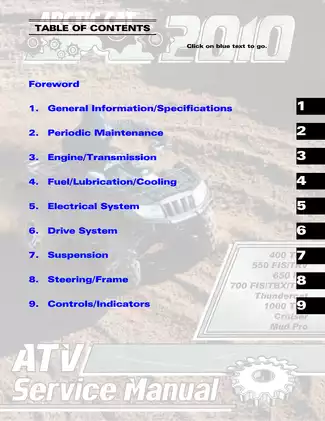 2010 Arctic Cat 400 TRV, 550 FIS, 550 TRV, 650, 700, FIS, TBX, TRV 1000, Thundercat, TRV CRUISER, MUD PRO ATV service manual Preview image 2