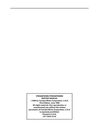 Yamaha YFM400FWN Service Manual (1999) - Comprehensive Guide for Mechanics Preview image 2