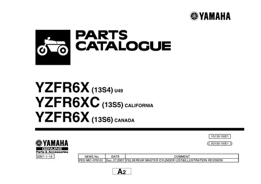 2008 Yamaha YZFR6X, YZFR6 parts catalog and service manual Preview image 1