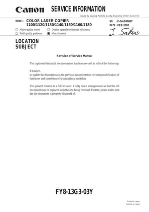Canon CLC1100/1120/1130/1140/1150/1160/1180 Service Manual