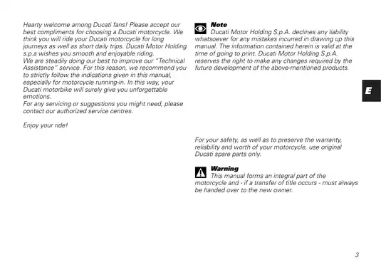 Ducati Motorcycle Owner's Manual - Maintenance and Safety Guide Preview image 3