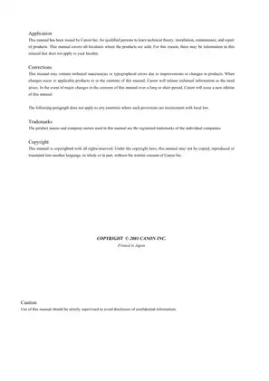Canon W8400 Service Manual - Comprehensive Guide for Technical Maintenance Preview image 3