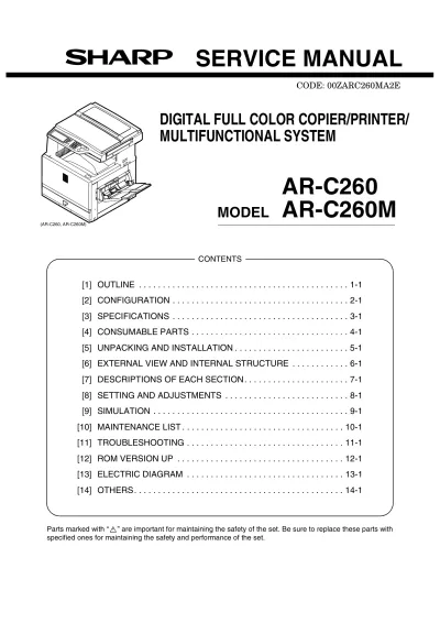 Preview: Sharp AR-C260/C260M Service Manual (P/N 00ZARC260MA2E)