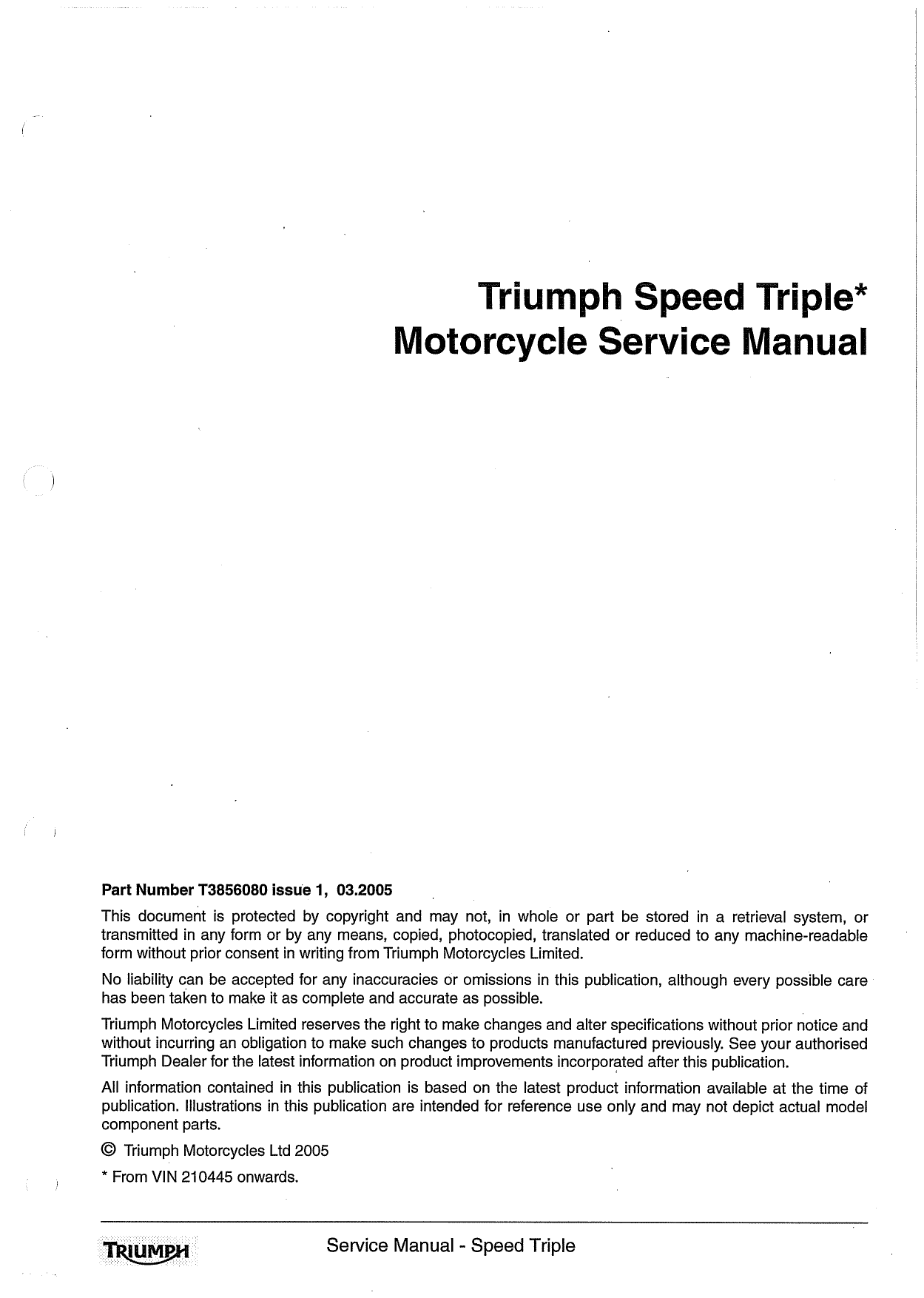 2005-2009 Triumph Speed Triple 1050 VIN 210445 manual Preview image 6
