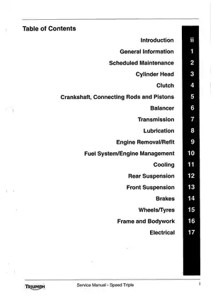 Triumph Speed Triple Motorcycle Service Manual (03.2005) Preview image 3