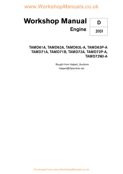 Preview: Volvo Penta TAMD61A-TAMD72WJ-A Marine Diesel Engine Workshop Manual (P/N 7735718-4)