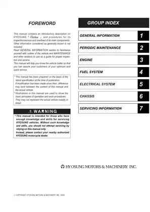 Hyosung Motorcycle Service Manual - Comprehensive Repair and Maintenance Guide Preview image 2