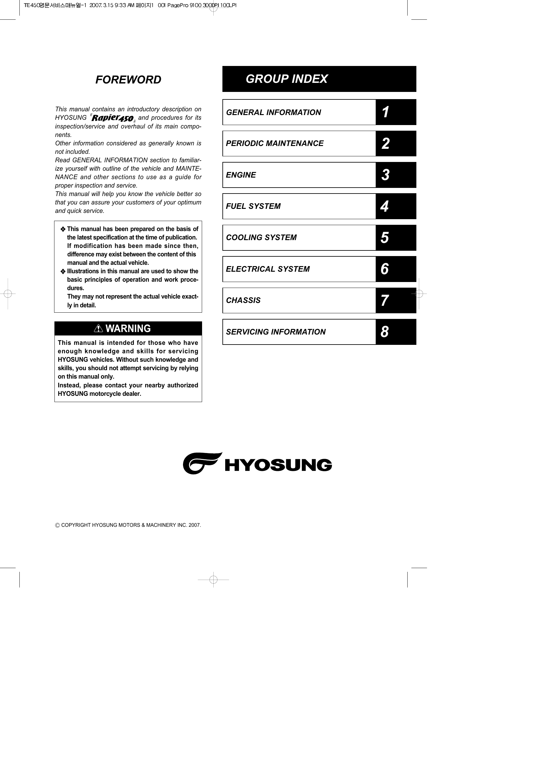 Hyosung Rapier 450 ATV repair manual Preview image 2