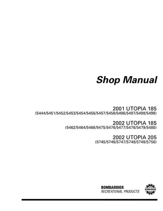 Comprehensive Shop Manual for 2001-2002 Bombardier Utopia 185 & 205 Sport Boats Preview image 2