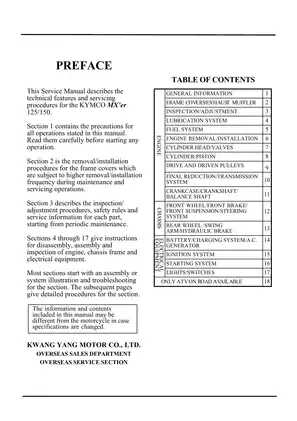 KYMCO MX'er 125/150 Comprehensive Service Manual