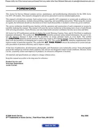 2006 Arctic Cat ATV 250 Service Manual PDF - Maintenance and Repair Guide Preview image 1