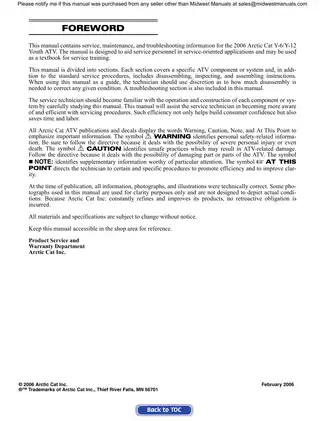 2006 Arctic Cat Y-6/Y-12 Youth ATV Service Manual Preview image 1