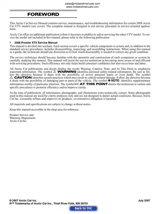 2008 Arctic Cat UTV Service Manual | Prowler Series