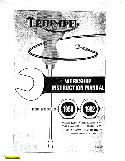 Preview: Triumph Triumph Speed Twin, Thunderbird, Tiger 100, Tiger 110, Trophy TR5, Trophy TR6, and Bonneville T120 1956–1962 Workshop Manual (PN 99–0837)