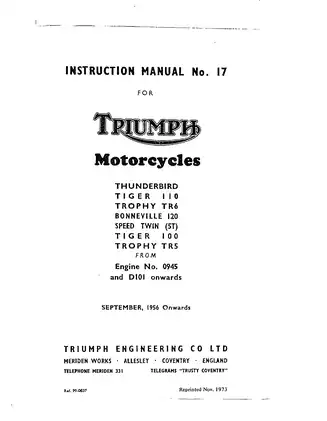 1956-1962 Triumph Speed Twin ST, Thunderbird, Tiger 110, Tiger  T110, Trophy TR6, Bonneville 120,  Tiger 100, Trophy TR5 workshop instruction manual Preview image 3