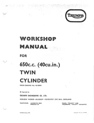Triumph 650cc Twin Cylinder Motorcycle Workshop Manual (1972 Edition) Preview image 2