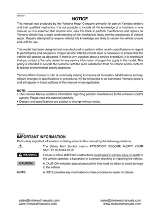 Yamaha Grizzly YFM35FGIW 2007 Service Manual Preview image 2