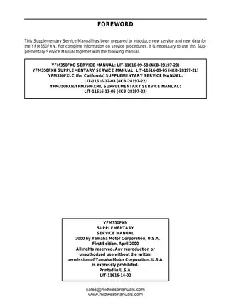 Yamaha YFM350FXP Supplementary Service Manual (2001) Preview image 2