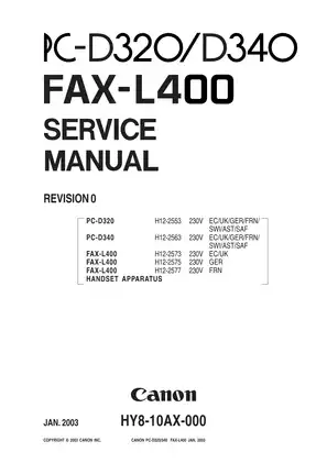 Canon PC-D320/D340 and FAX-L400 Service Manual - Comprehensive Guide for Technical Reference