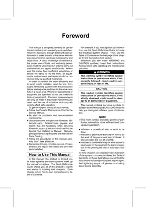 Kawasaki KX250F Motorcycle Service Manual & Quick Reference Guide Preview image 4