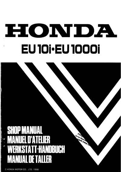 Preview: Honda EU10i & EU1000i Generator Factory Service Manual (P/N 60433-VG3-B00)