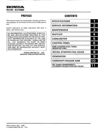 Honda EU10i, EU1000i inverter generator service manual Preview image 2