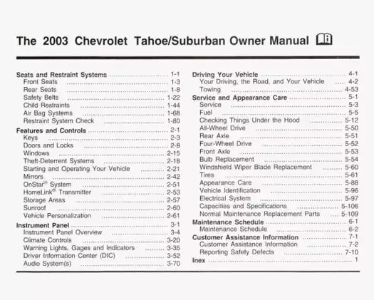 2003 Chevrolet Tahoe/Suburban Owner's Manual - Complete Guide to Seats, Restraints, and More Preview image 2