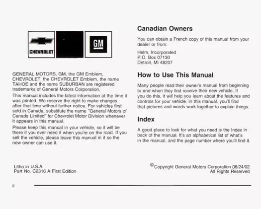 2003 Chevrolet Tahoe/Suburban Owner's Manual - Complete Guide to Seats, Restraints, and More Preview image 3