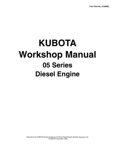 Preview: Kubota D905, D1005, D1105, V1205, V1305, V1505 Diesel Engine Workshop Manual (P/N 01090SL)