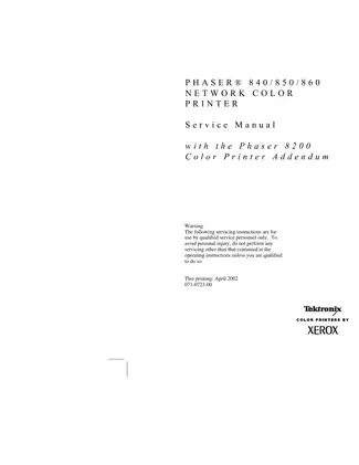 Tektronix Xerox Phaser 8200, 840, 850, 860 color printer service manual Preview image 3