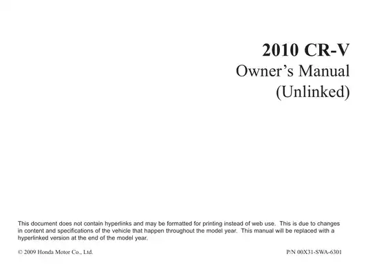 2010 Honda CR-V owner`s manual Preview image 1