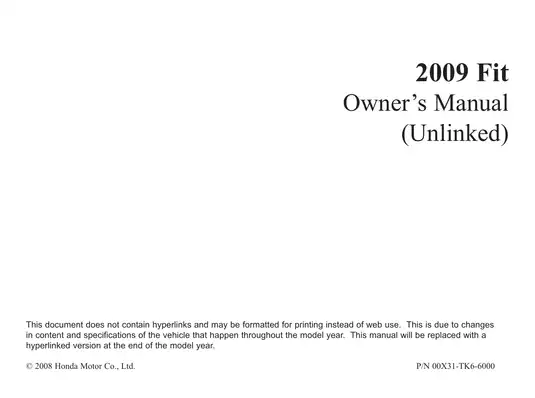 2009 Honda Fit owner`s manual Preview image 1