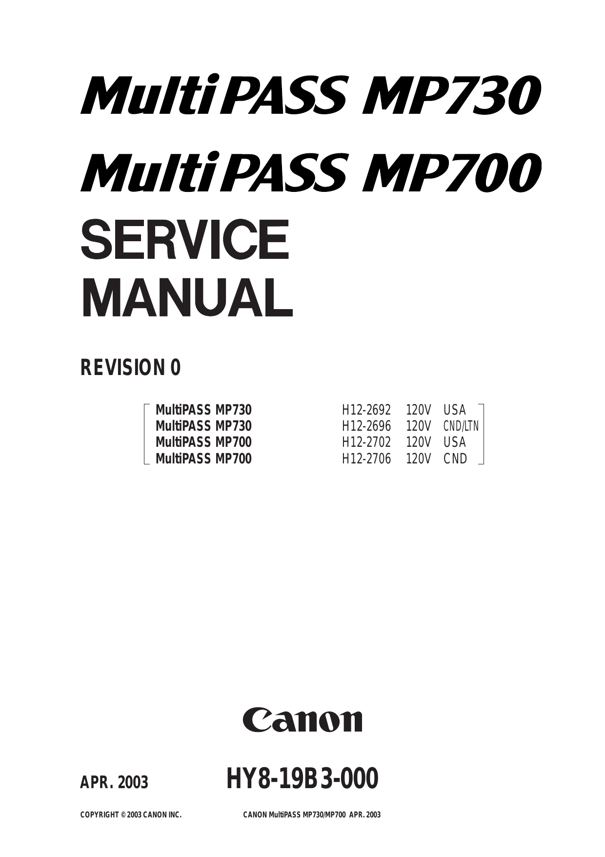 Canon Pixma MP 700, MP 730 multifunction inkjet printer service guide Preview image 2