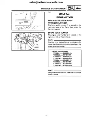 1996-2006 Yamaha Venture Vmax 600, VX600, VX600E, VX600E LE, VX600ST Long Track, VX600DX Deluxe,  VT600, VT600E, VT600E LE, VT600ST Long Track, VT600DX Deluxe manual Preview image 5