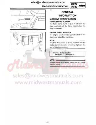 Yamaha Bravo 250 & Bravo 250 LT Snowmobile Service Manual (1989-2009) Preview image 3