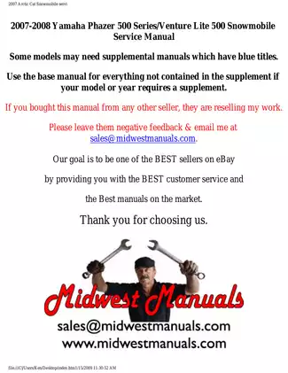 2007-2008 Yamaha Phazer 500 Series/Venture Lite 500 Snowmobile Service Manual