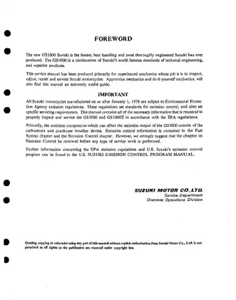 Suzuki GS1000 Service Manual - Comprehensive Motorcycle Guide Preview image 2