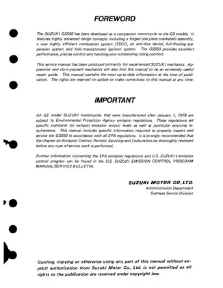 Suzuki GS550 Motorcycle Service Manual (1983 Edition) Preview image 2
