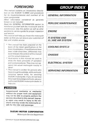Suzuki TL1000S Motorcycle Service Manual | Comprehensive 1996 Maintenance Guide Preview image 2