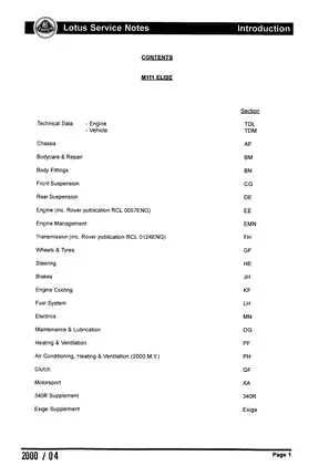 Lotus M111 Elise Service Manual - Comprehensive Guide for 1996-2001 Models Preview image 3