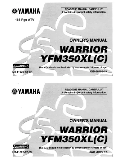 1991–2003 Yamaha Warrior 350 YFM350XL(C) Service & Repair Manual (P/N LIT-11626-12-53, LIT-11616-07-50)