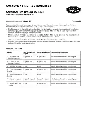 Land Rover Defender 300Tdi Workshop Manual (1996-1997) - Comprehensive Repair Guide Preview image 2
