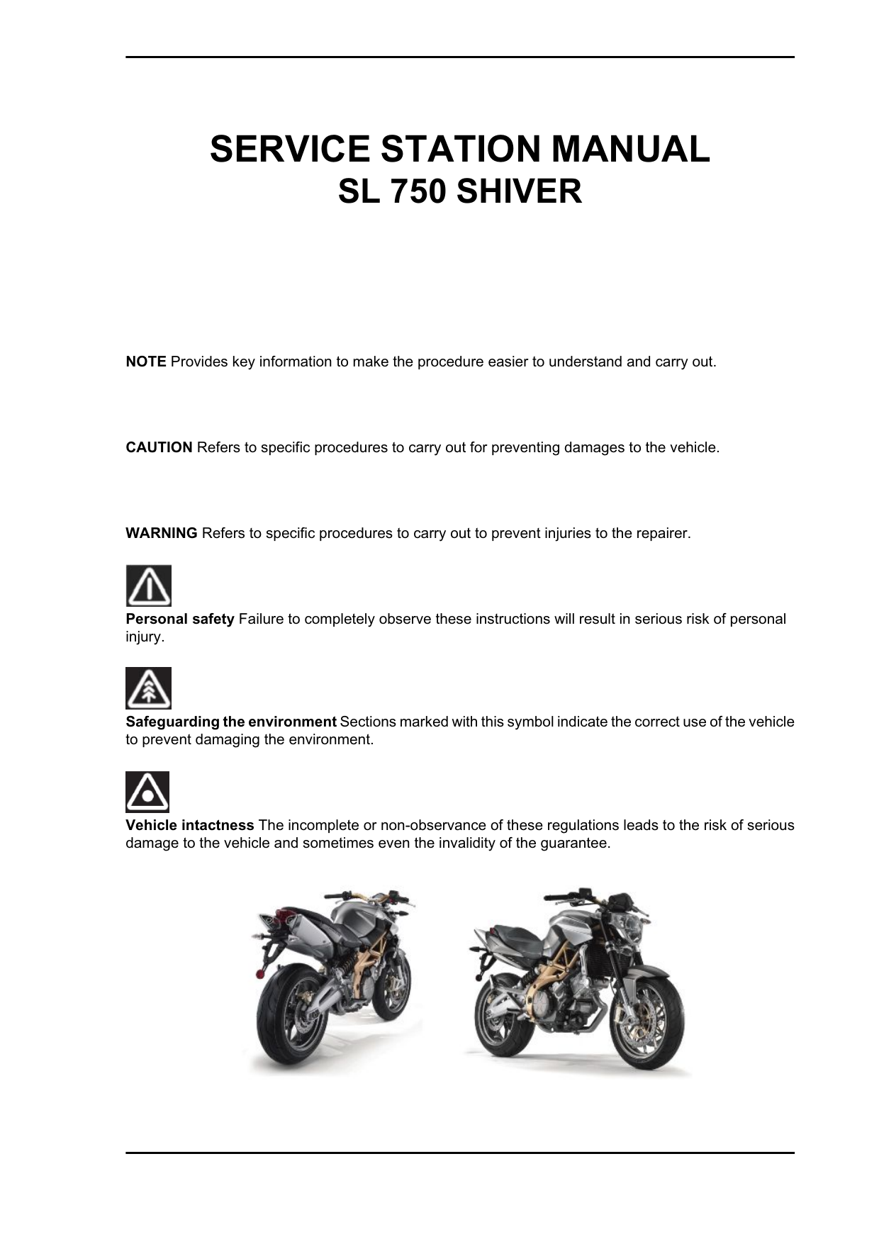 Aprilia SL 750 Shiver service station manual Preview image 3