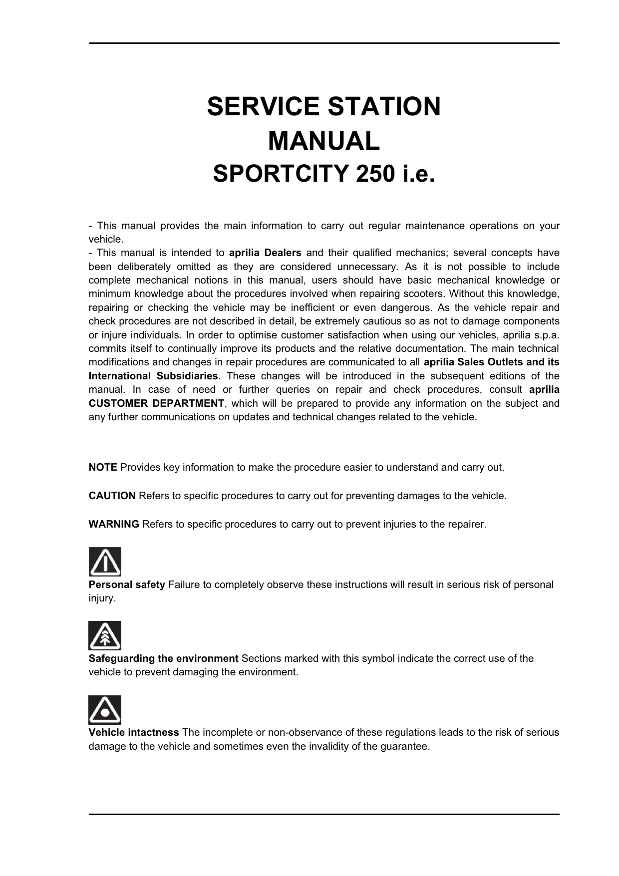 Aprilia Sportcity 250 ie, scooter service station manual Preview image 3