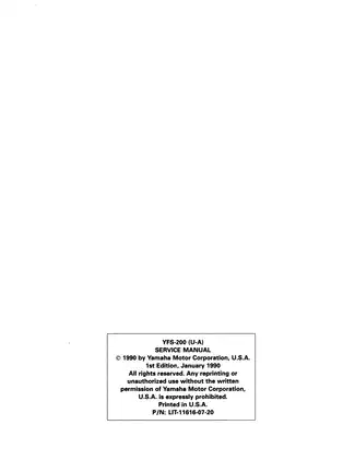Yamaha YFS200 (U-A) Service Manual - Comprehensive Repair Guide Preview image 2